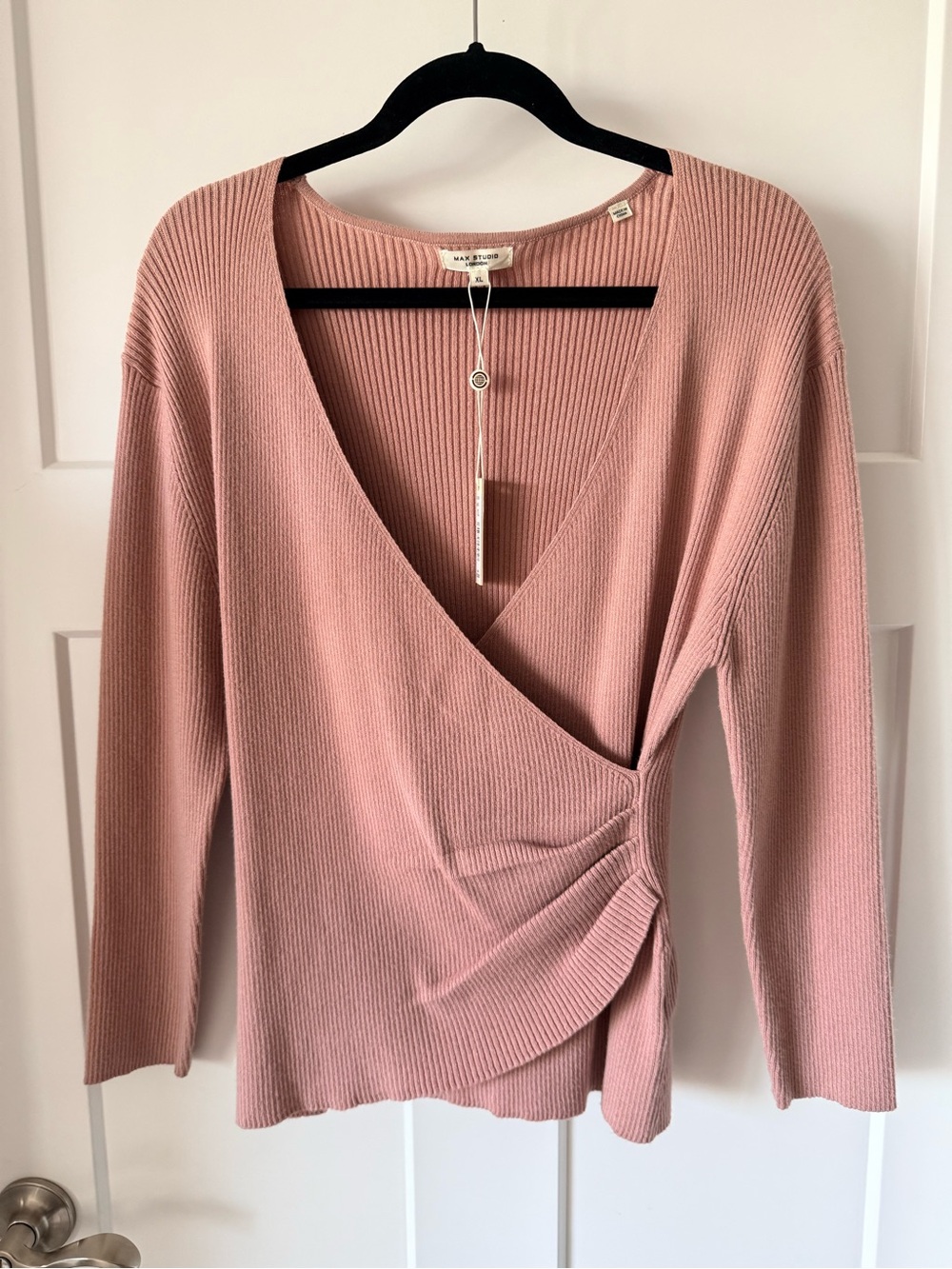 Max Studio Ribbed Faux Wrap Sweater Top in Mauve - Size XL NWT
